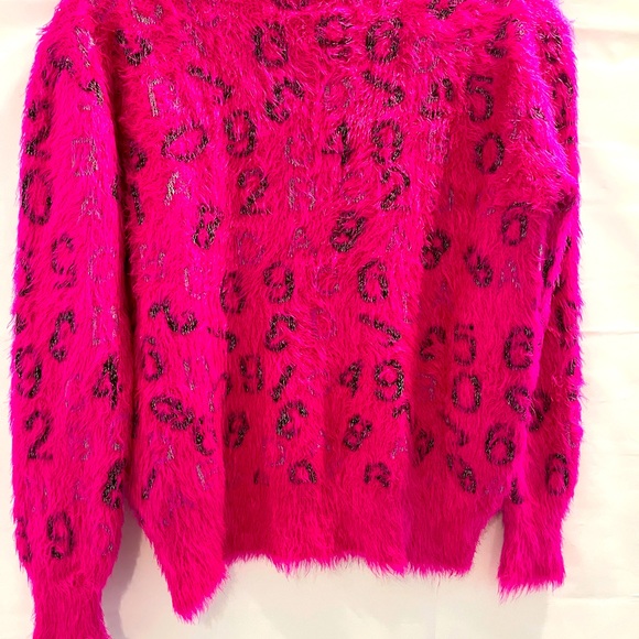 Jon and Anna pink fuzzy number sweater Very good condition. Sz: 2x (runs small) - Picture 6 of 8